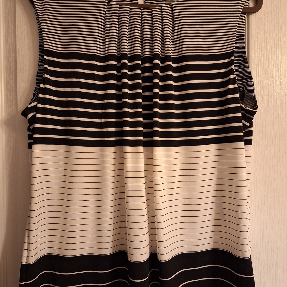 Calvin Klein Black and White Pleated Tank Top